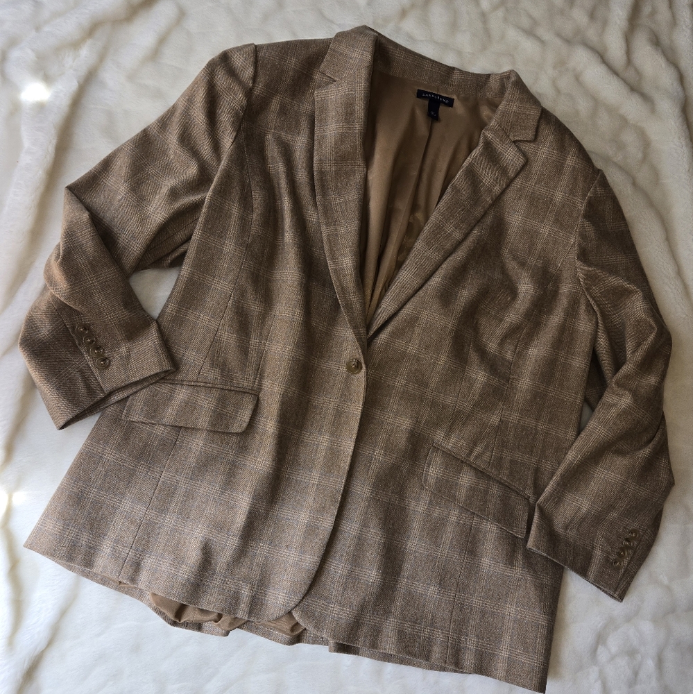 Plus Size Lands' End Tan Plaid Blazer